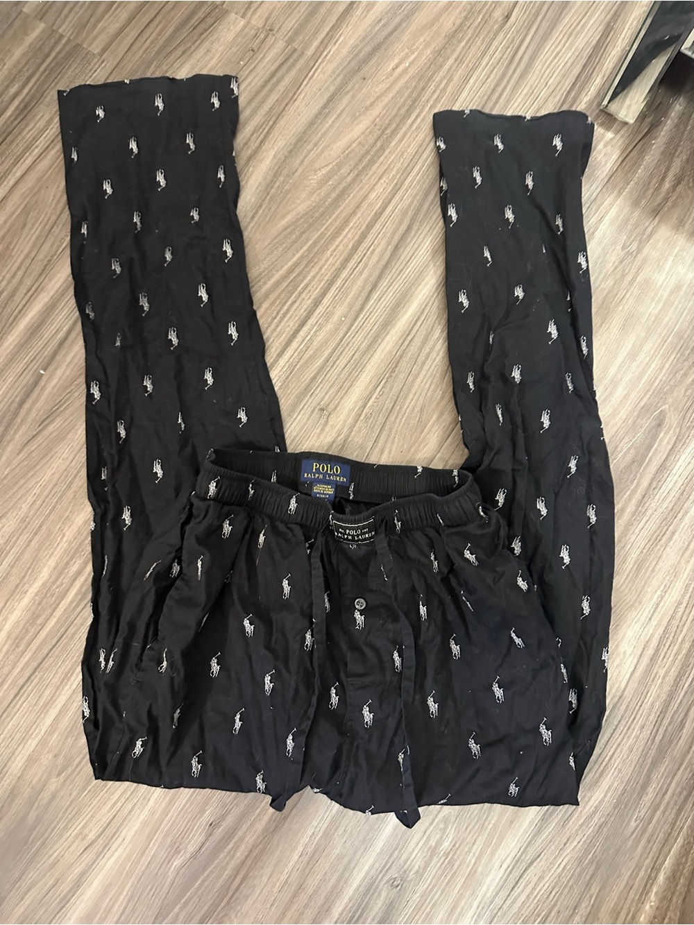 Polo by Ralph Lauren Black Lounge Pants with White Pony Print